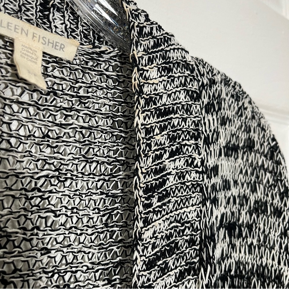 EILEEN FISHER Black and White Open Front Loose Knit Cardigan | size small - Picture 2 of 10